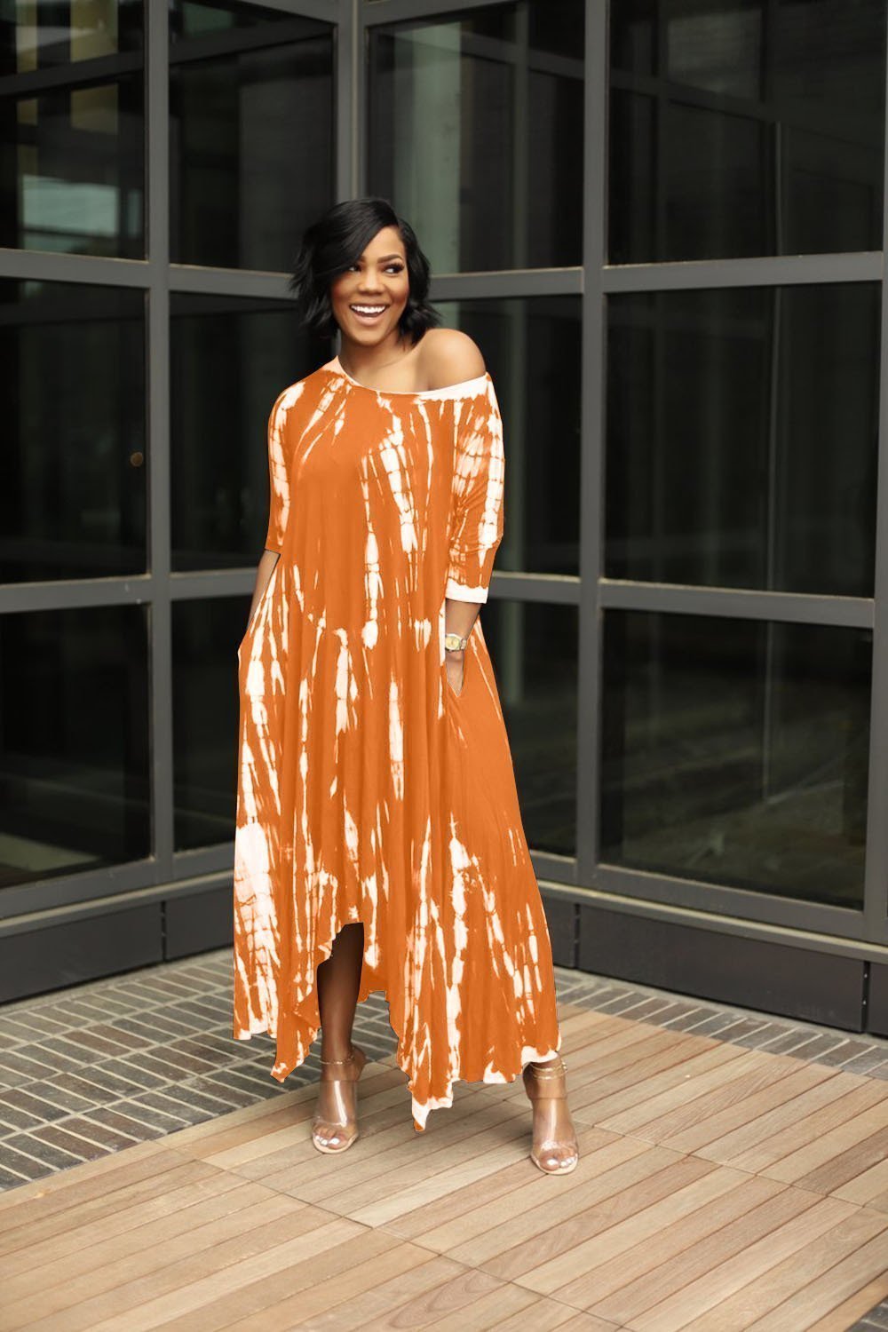 🔥💃Loose Graffiti Tie-Dye Pocket Midi Dress