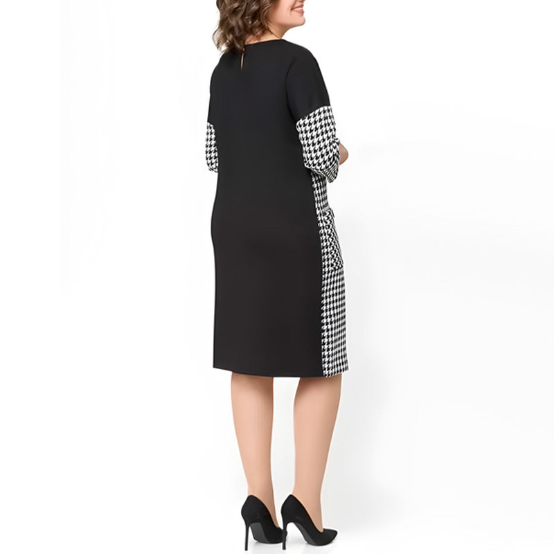 💖Women's Long Sleeve Houndstooth Patchwork Dress