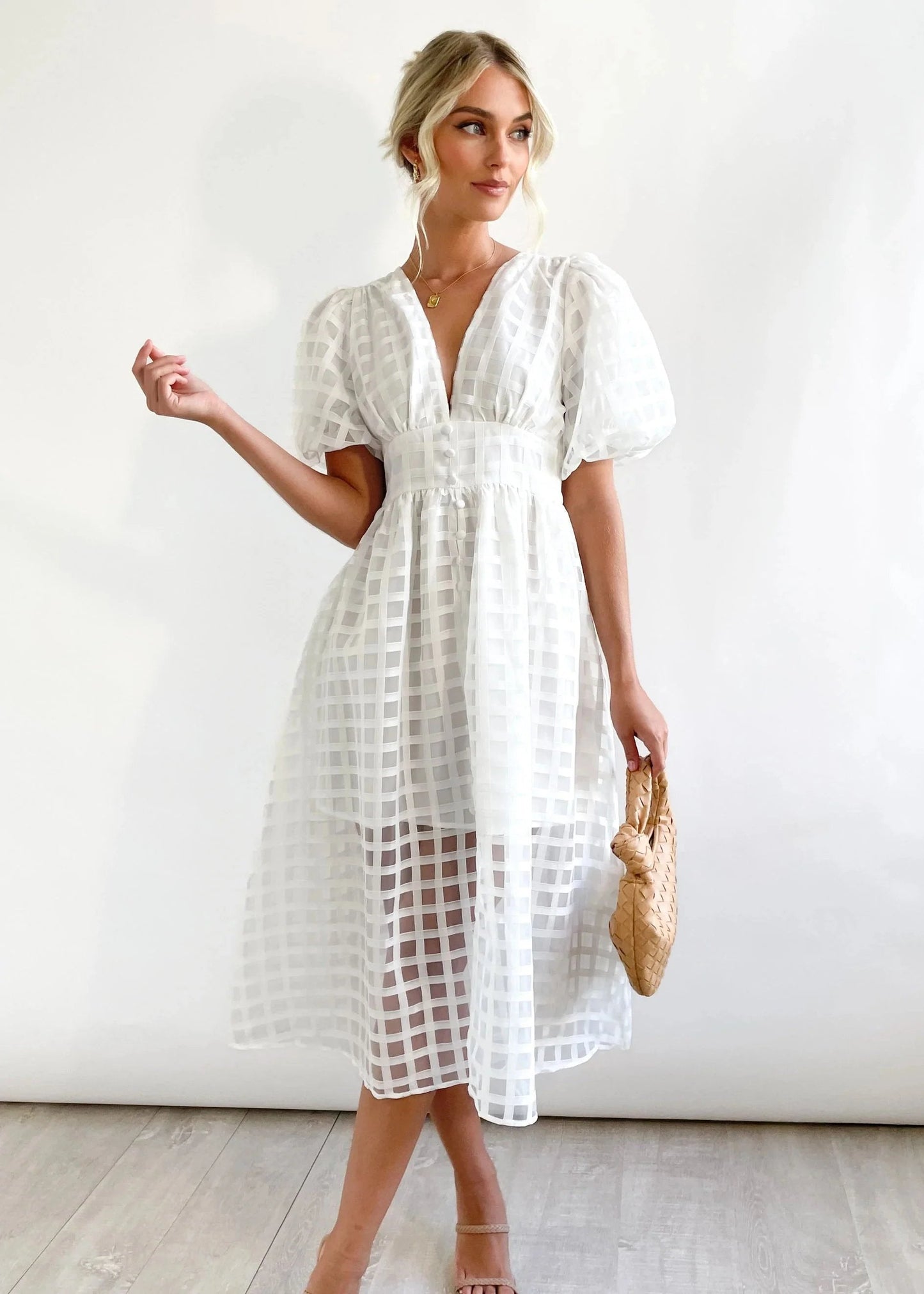 ๐ฅ๐ฅ Beauty Square Patterned Fabric Puff Sleeve Midi Dress