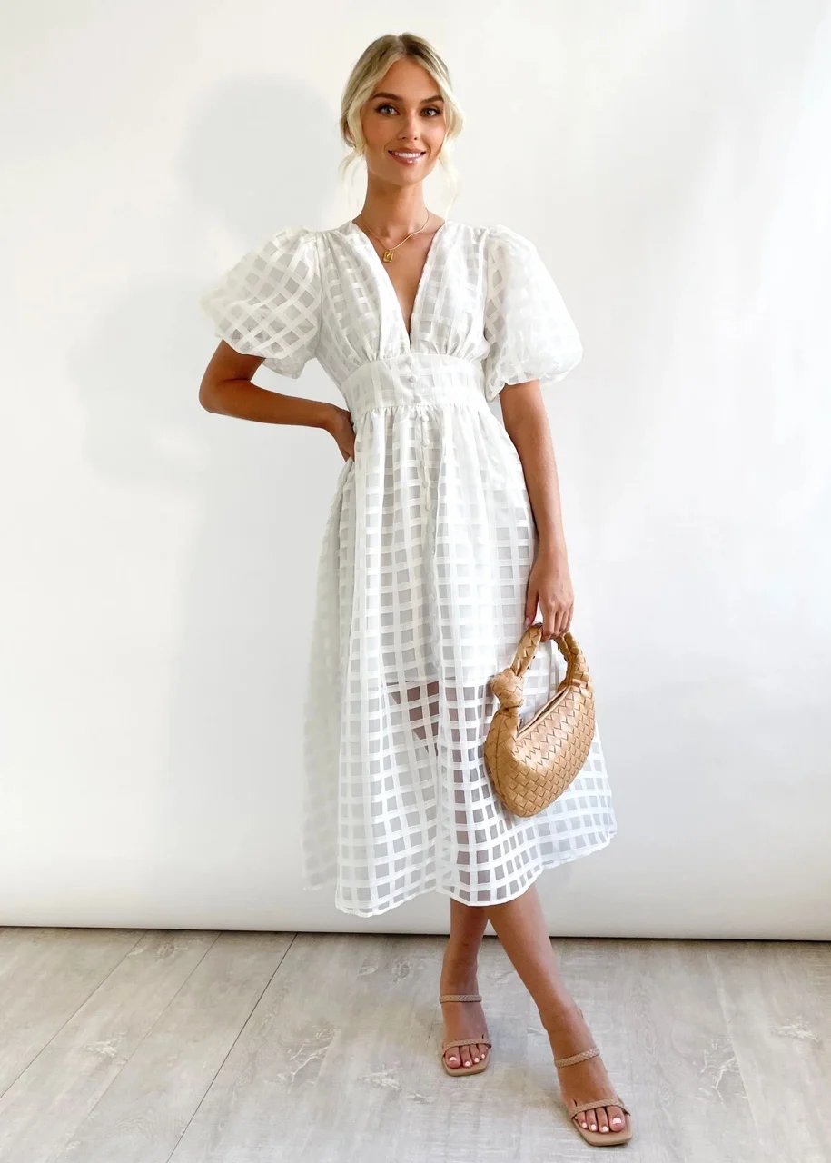 ๐ฅ๐ฅ Beauty Square Patterned Fabric Puff Sleeve Midi Dress