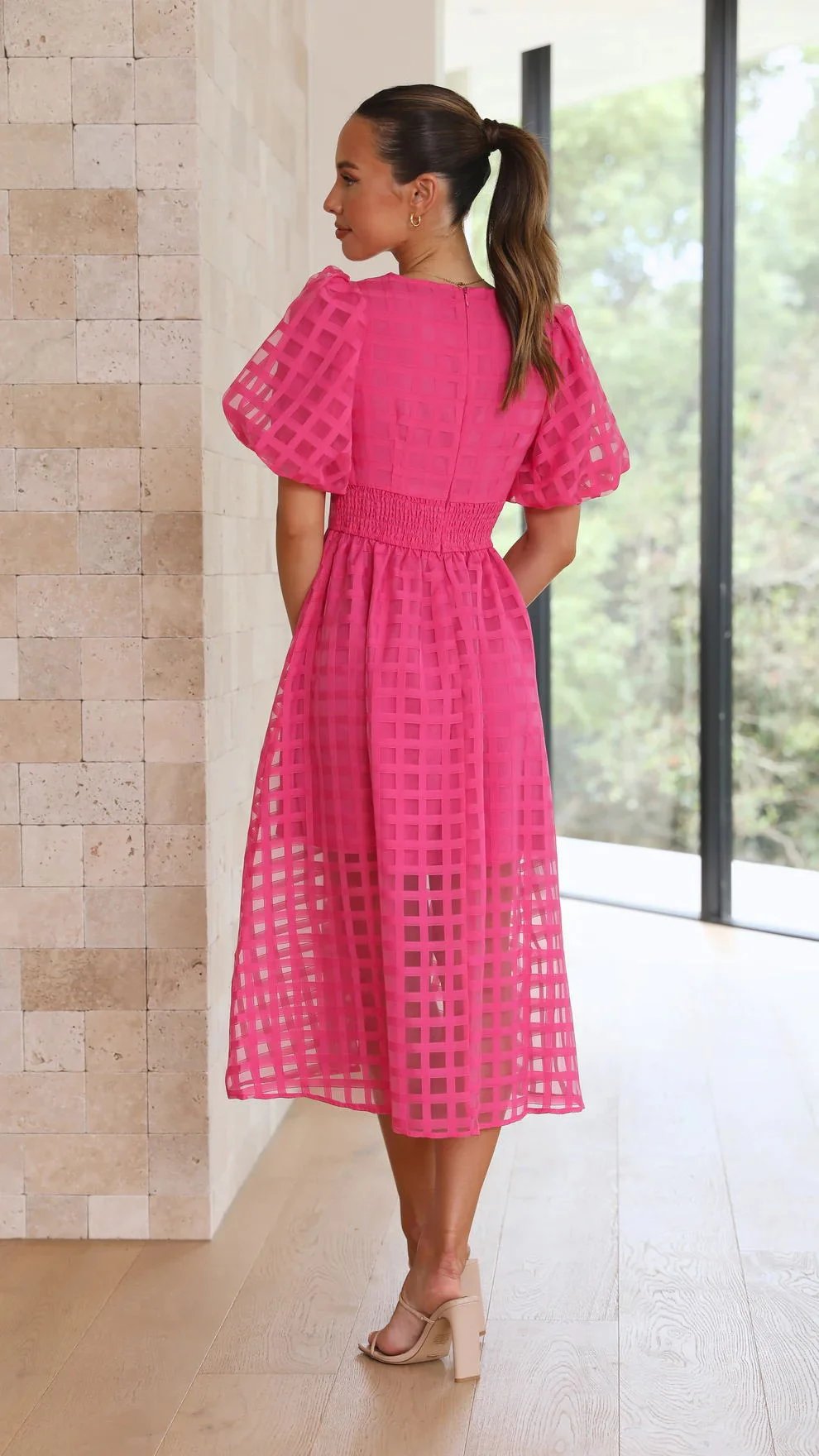 ๐ฅ๐ฅ Beauty Square Patterned Fabric Puff Sleeve Midi Dress