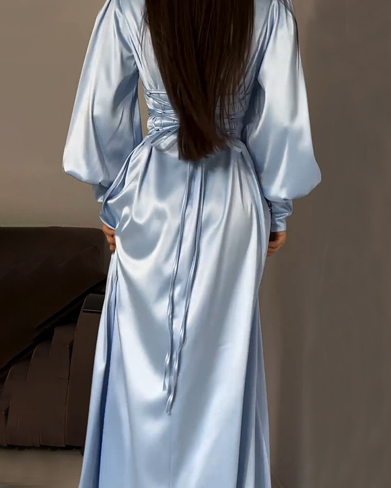 💖Women's Elegant waisted pleated cuff dress