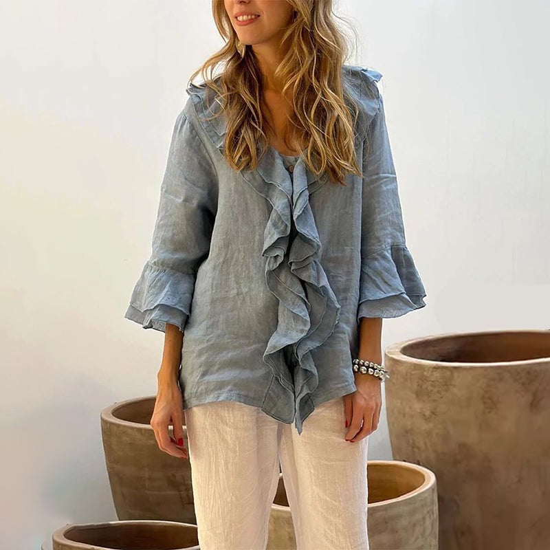 🔥Women's Ruffle Collar Blouse with Bell Sleeves