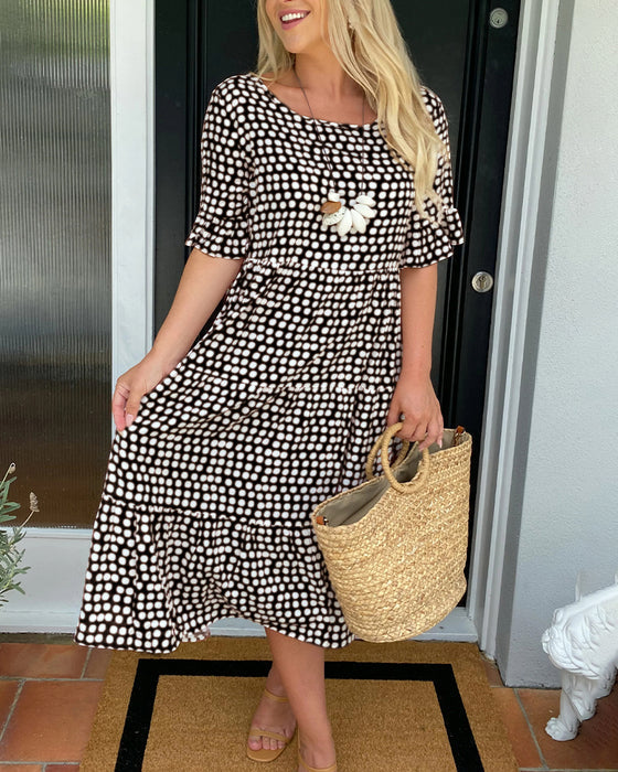🎁💥Round Neck Polka Dot Print Midi Dress