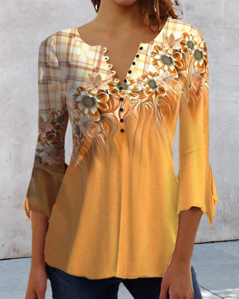 3/4-sleeve floral print top