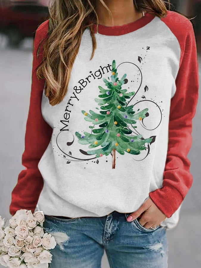 đWomen's Merry And Bright Christmas TreeđPrint Casual Sweatshirt
