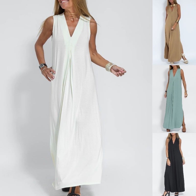 Elegant Is Eternal Knit Solid Color Sleeveless Slit Maxi Dress & Slit Drape Cardigan