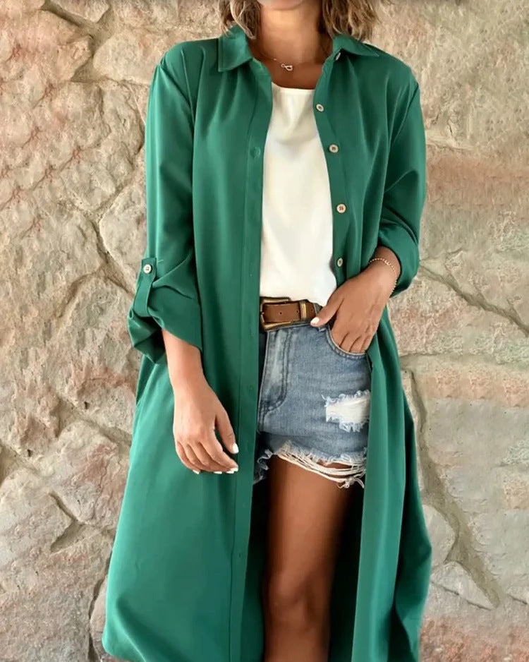 🔥Women's Casual Lapel Solid Color Shirt Coat