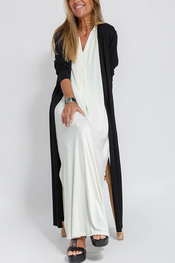 Elegant Is Eternal Knit Solid Color Sleeveless Slit Maxi Dress & Slit Drape Cardigan