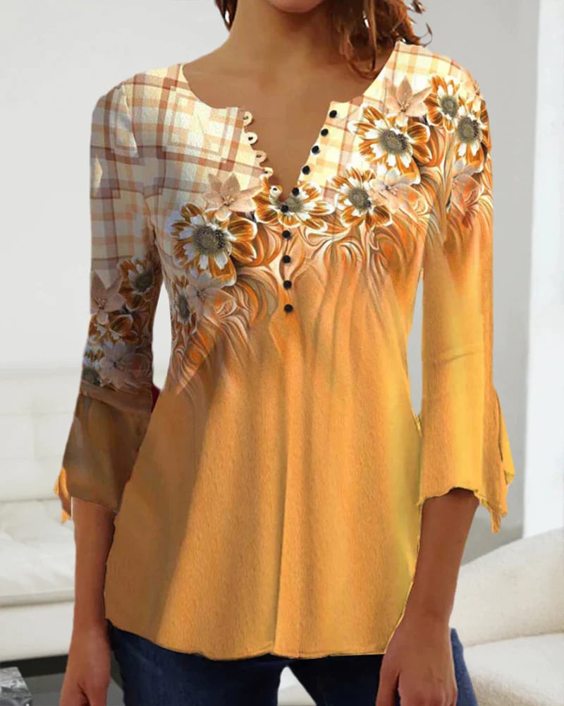 3/4-sleeve floral print top