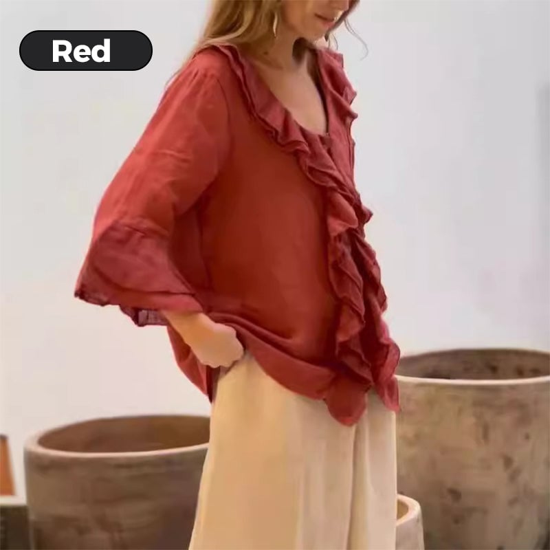 🔥Women's Ruffle Collar Blouse with Bell Sleeves