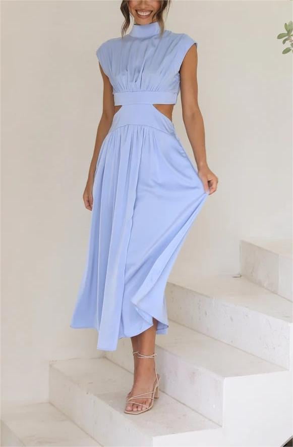 Cutout Waist Pocketed Vacation Midi Dress