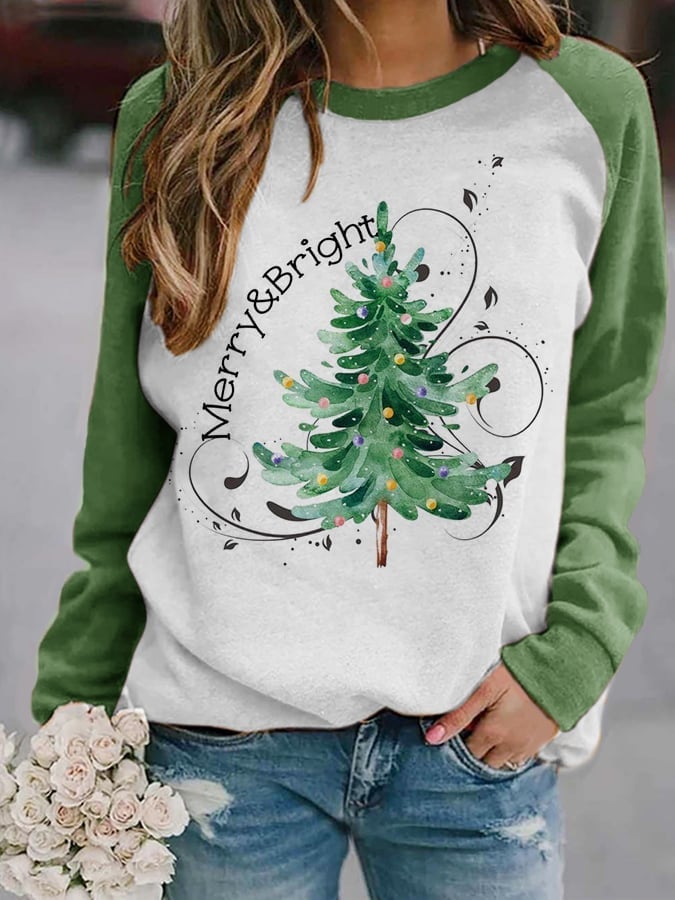 đWomen's Merry And Bright Christmas TreeđPrint Casual Sweatshirt