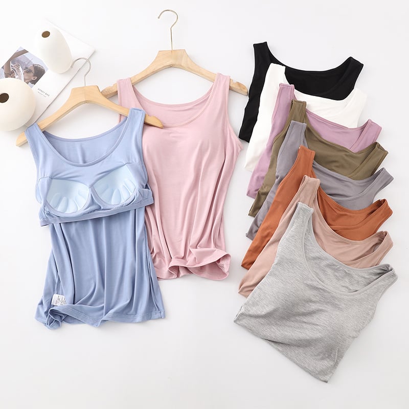 🎁Women's Classic Solid Colour Built-in Bra Tank Top🎉