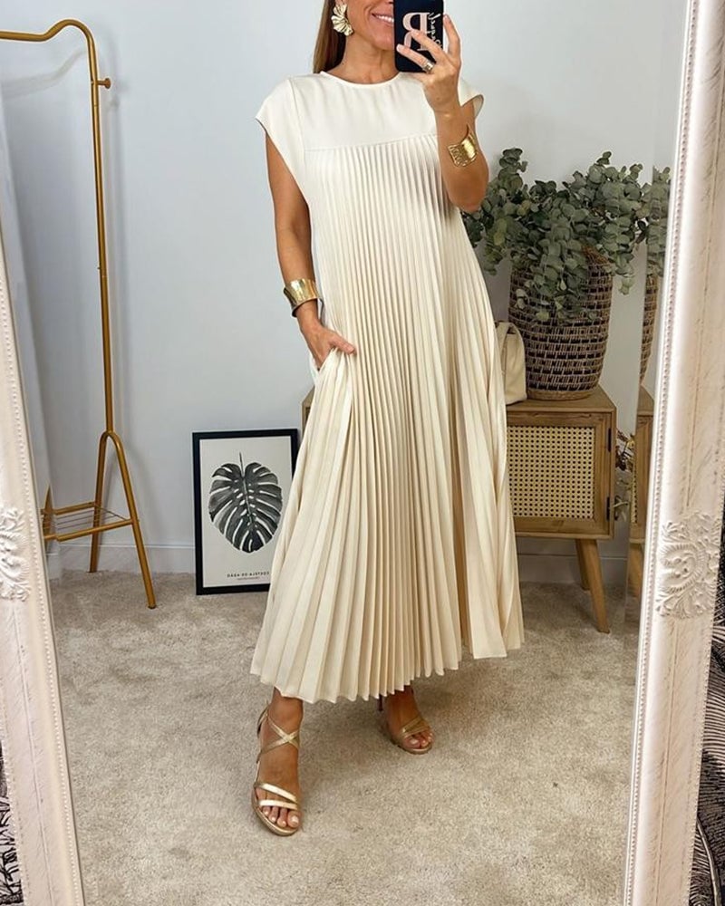 🌷Women Pleated Simple Solid Color Dress