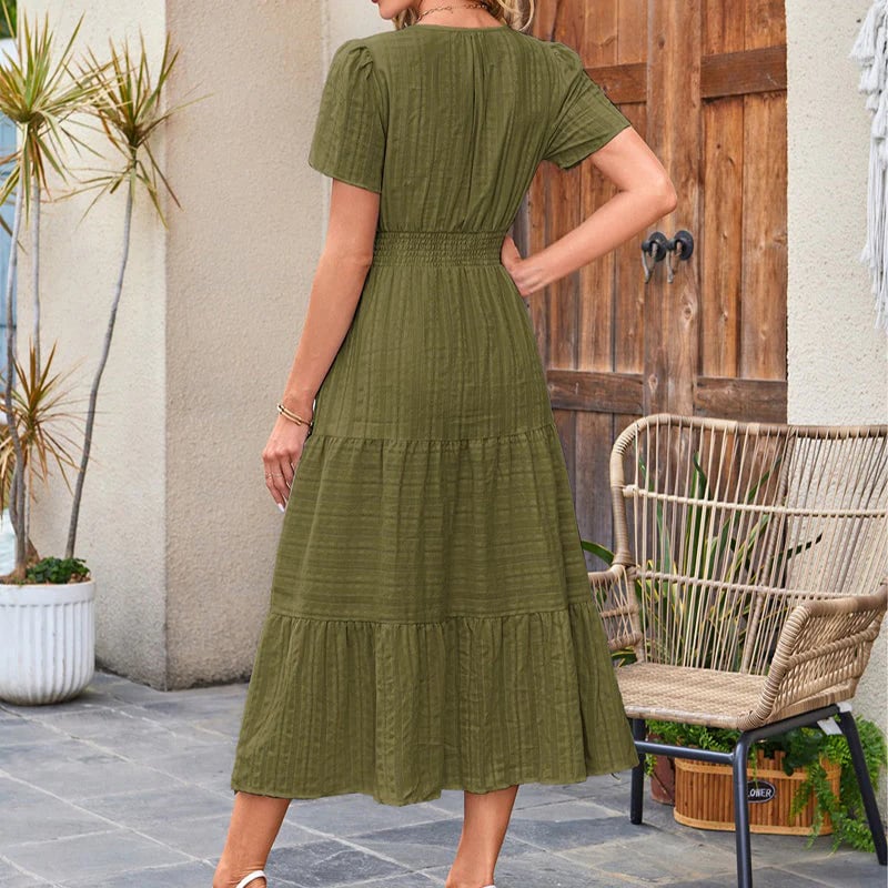 🌷Women's Casual Spring Short Sleeve V Neck Maxi Dress