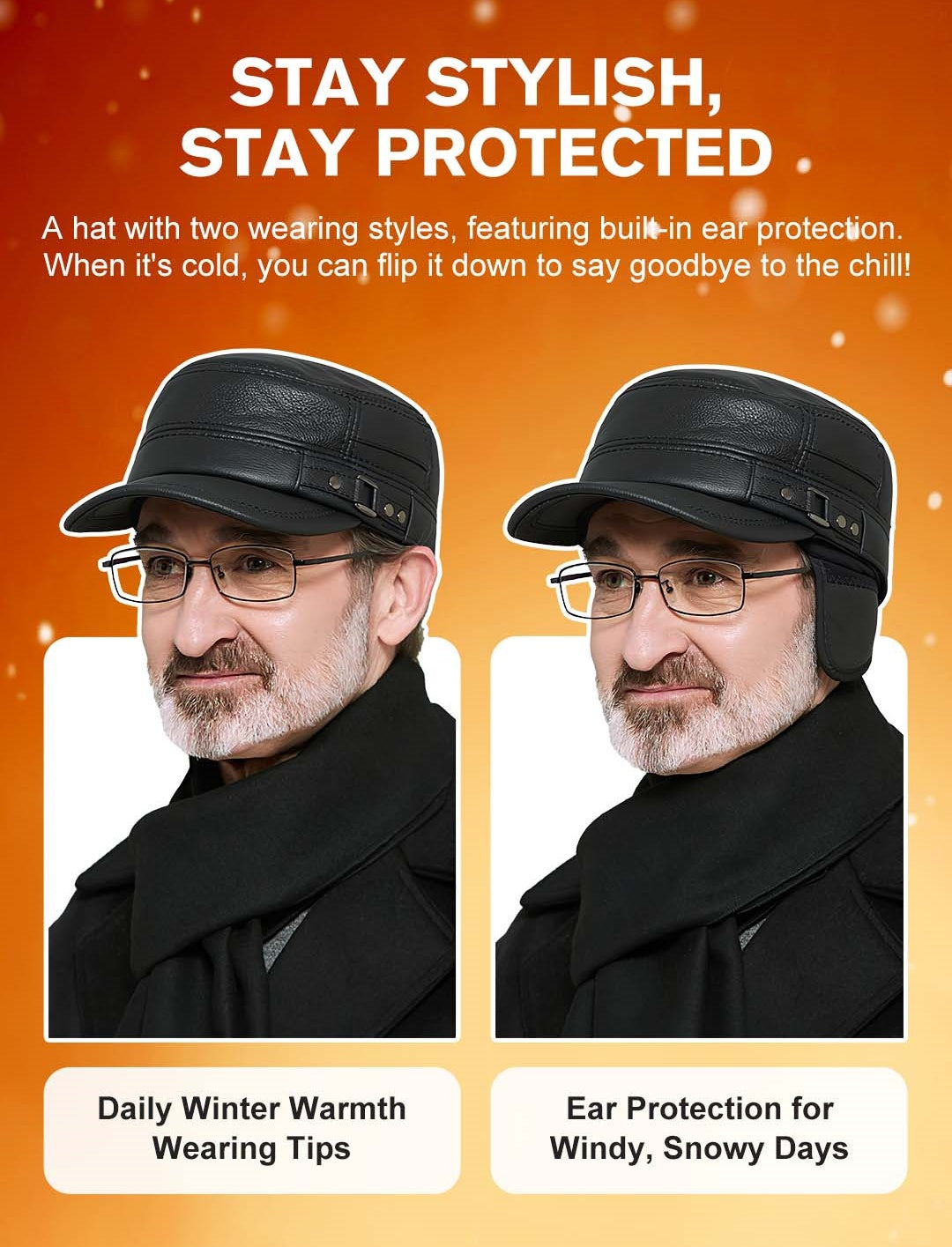 🔥🔥PU Leather Flat Top Warm Baseball Cap