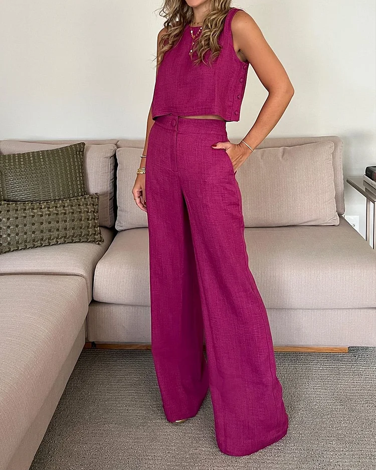 Casual Linen Elegant Solid Color  Two-piece Set