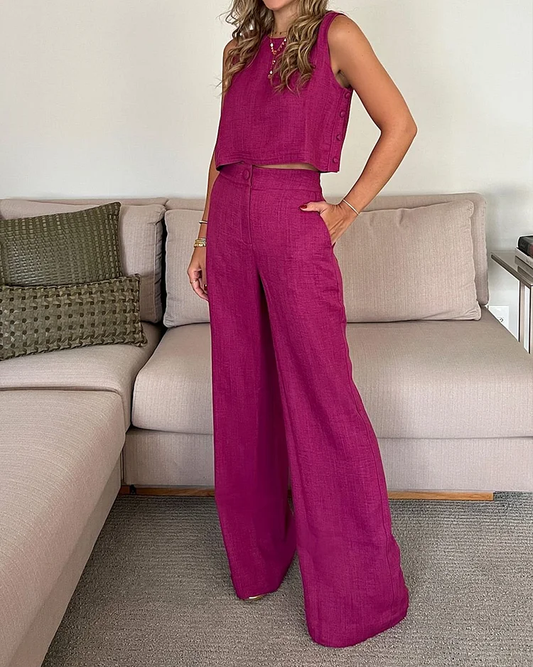 Casual Linen Elegant Solid Color  Two-piece Set