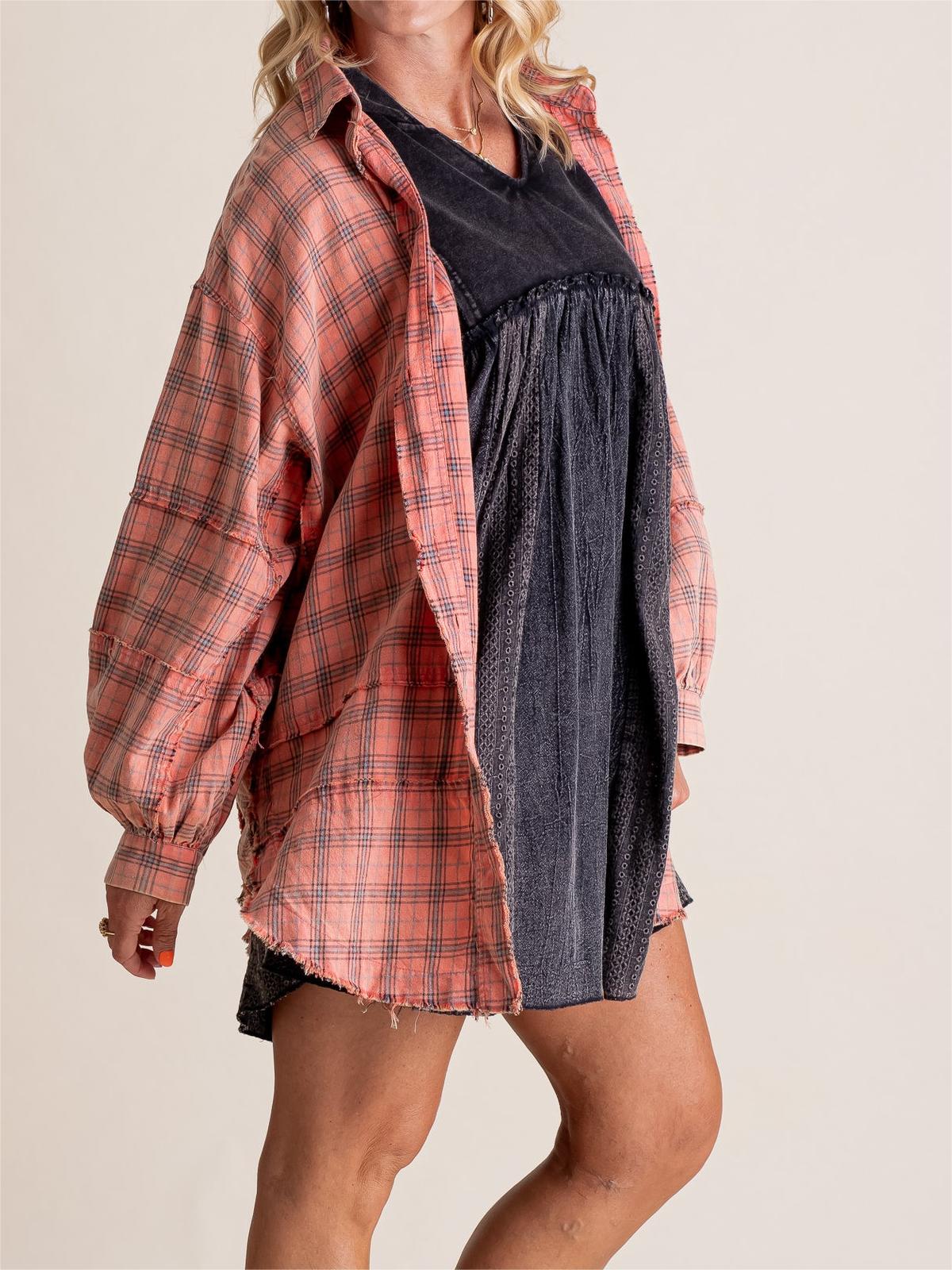 🔥Women's Seams Raw Edge Washed Oversized Shirt Jacket with Pockets