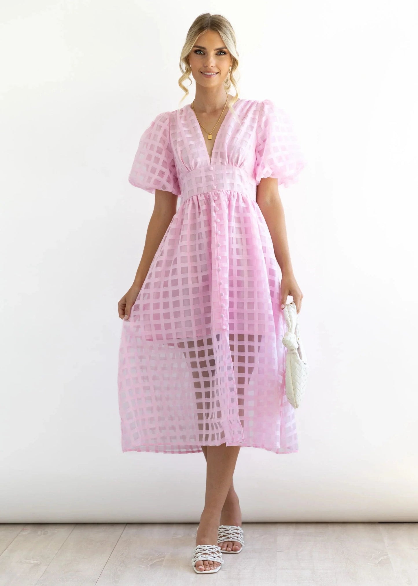 ๐ฅ๐ฅ Beauty Square Patterned Fabric Puff Sleeve Midi Dress