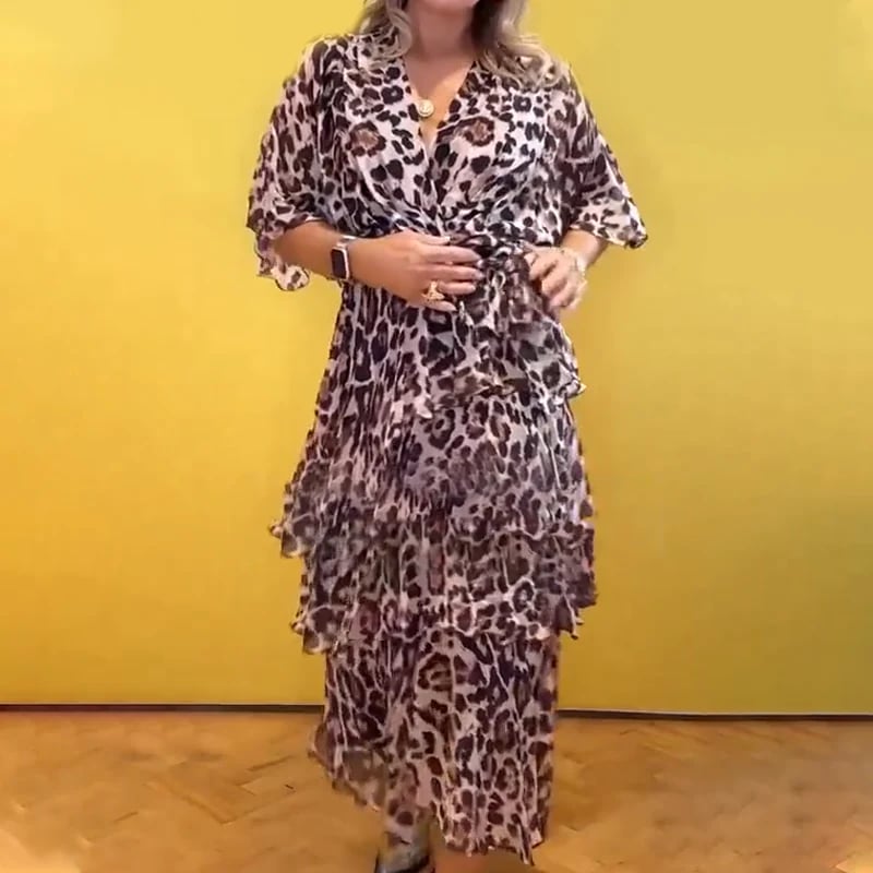 🔥Women's Leopard Print Tiered Layered Dress