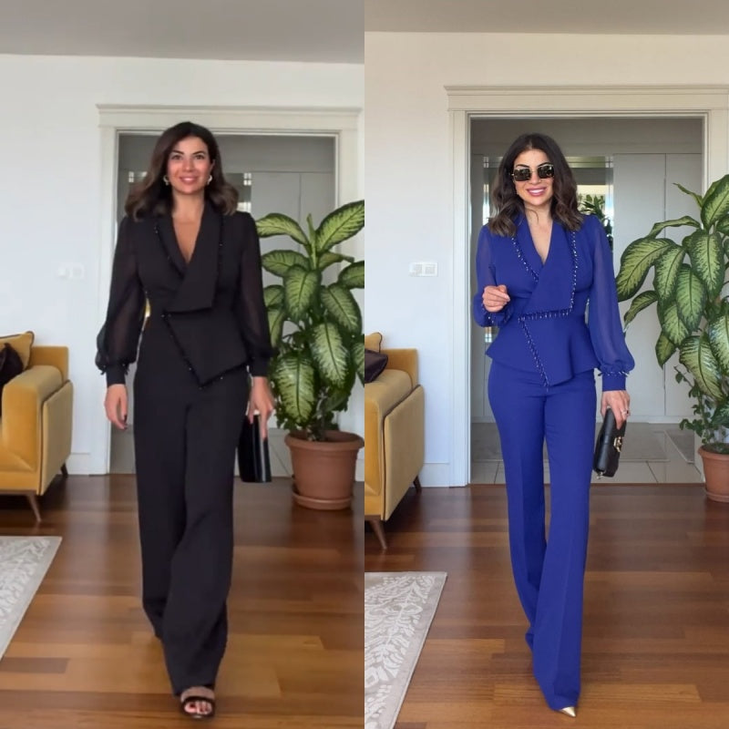 Elegant Black Beaded Wide-Leg Jumpsuit