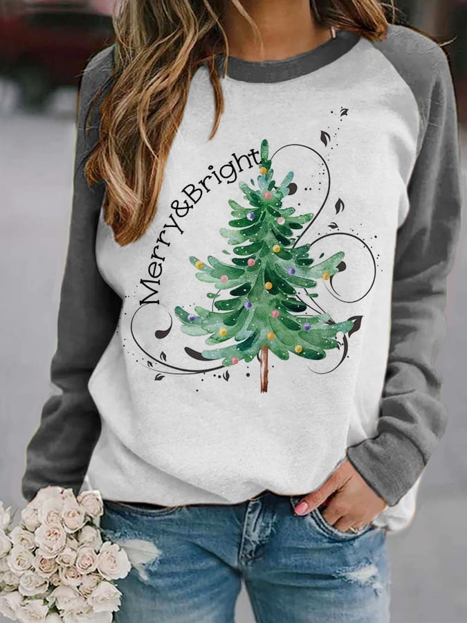 đWomen's Merry And Bright Christmas TreeđPrint Casual Sweatshirt