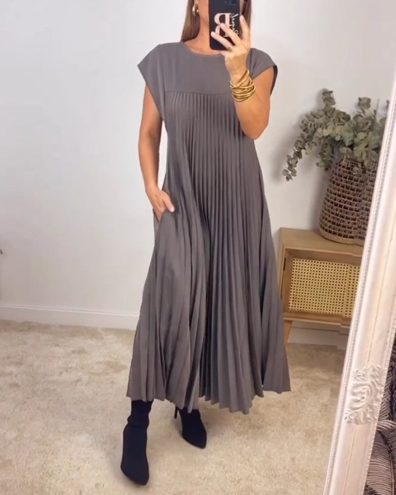 🌷Women Pleated Simple Solid Color Dress