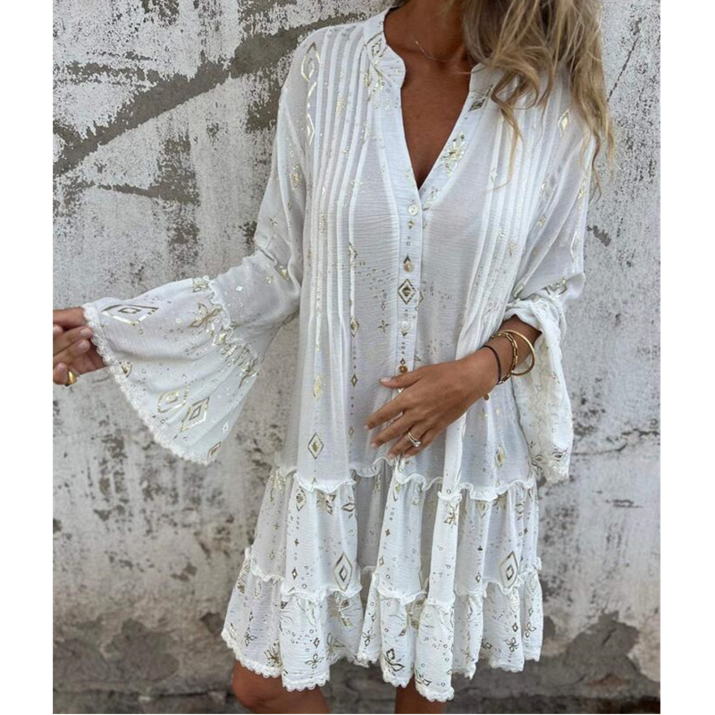 💖Women's Geometric Print Comfortable V-Neck Midi-Dress