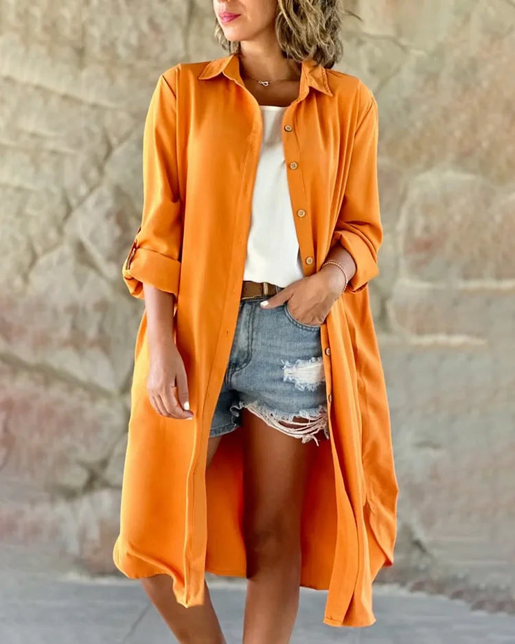 🔥Women's Casual Lapel Solid Color Shirt Coat
