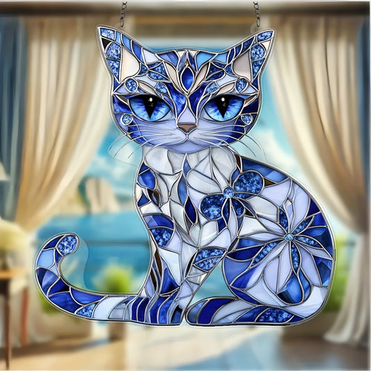 Blue & White Cat Suncatcher Ornament🐱