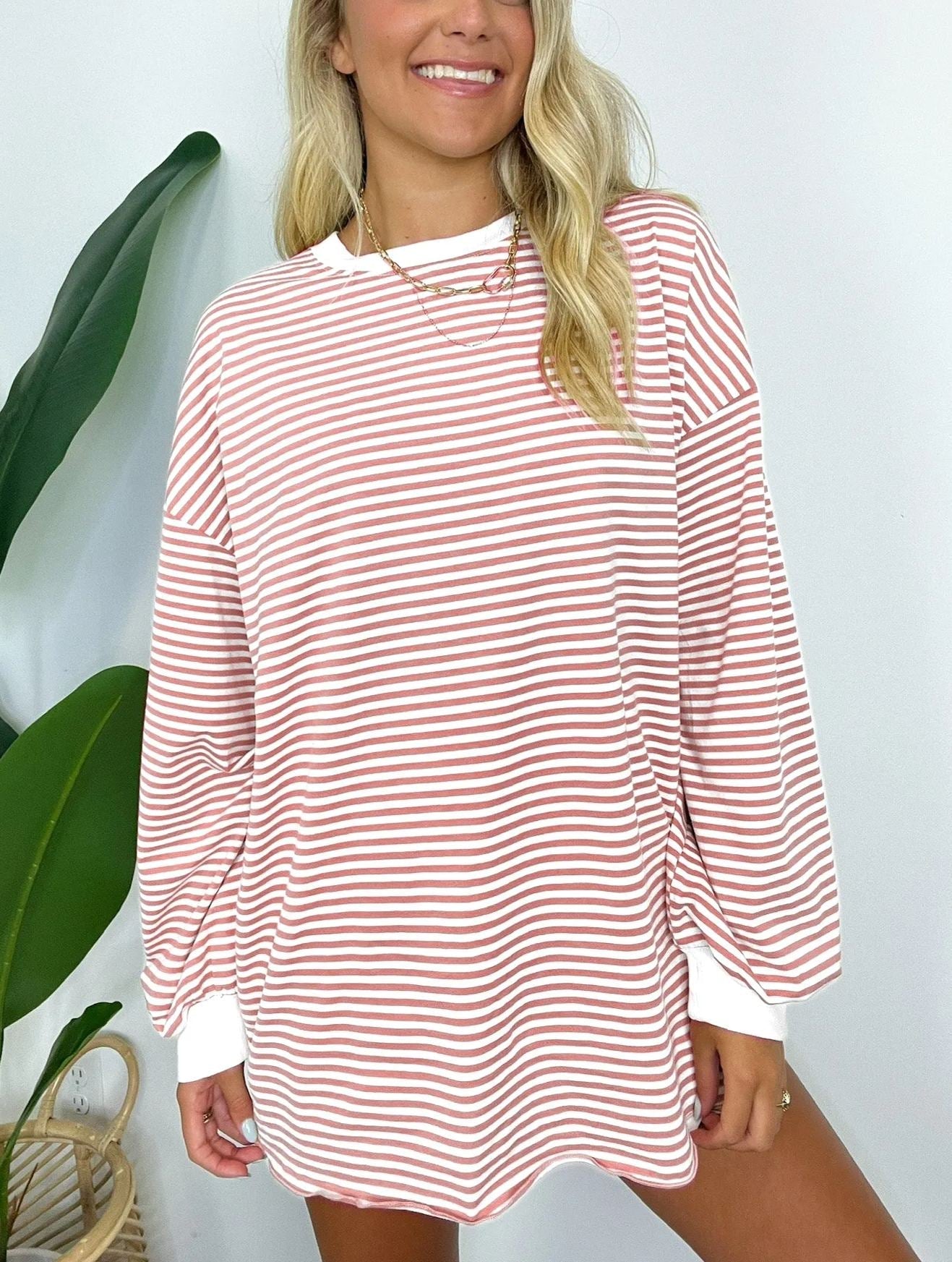 🌈Women's Casual Striped Crewneck Oversized Pullover