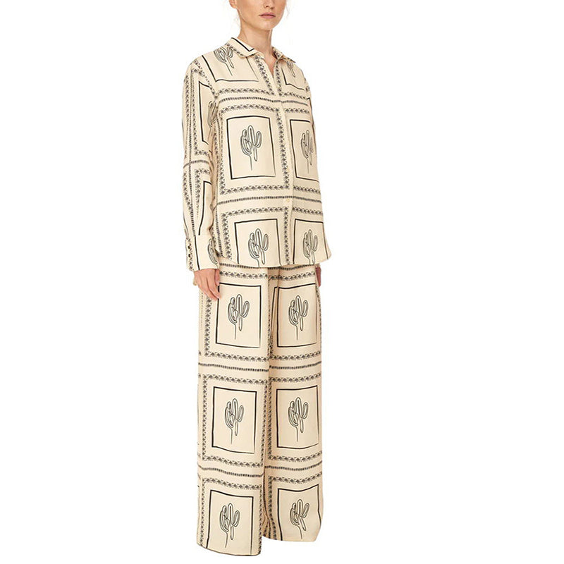 🎁Women's Geometric Print 2-Piece Set - Shirt and Wide Leg Pants