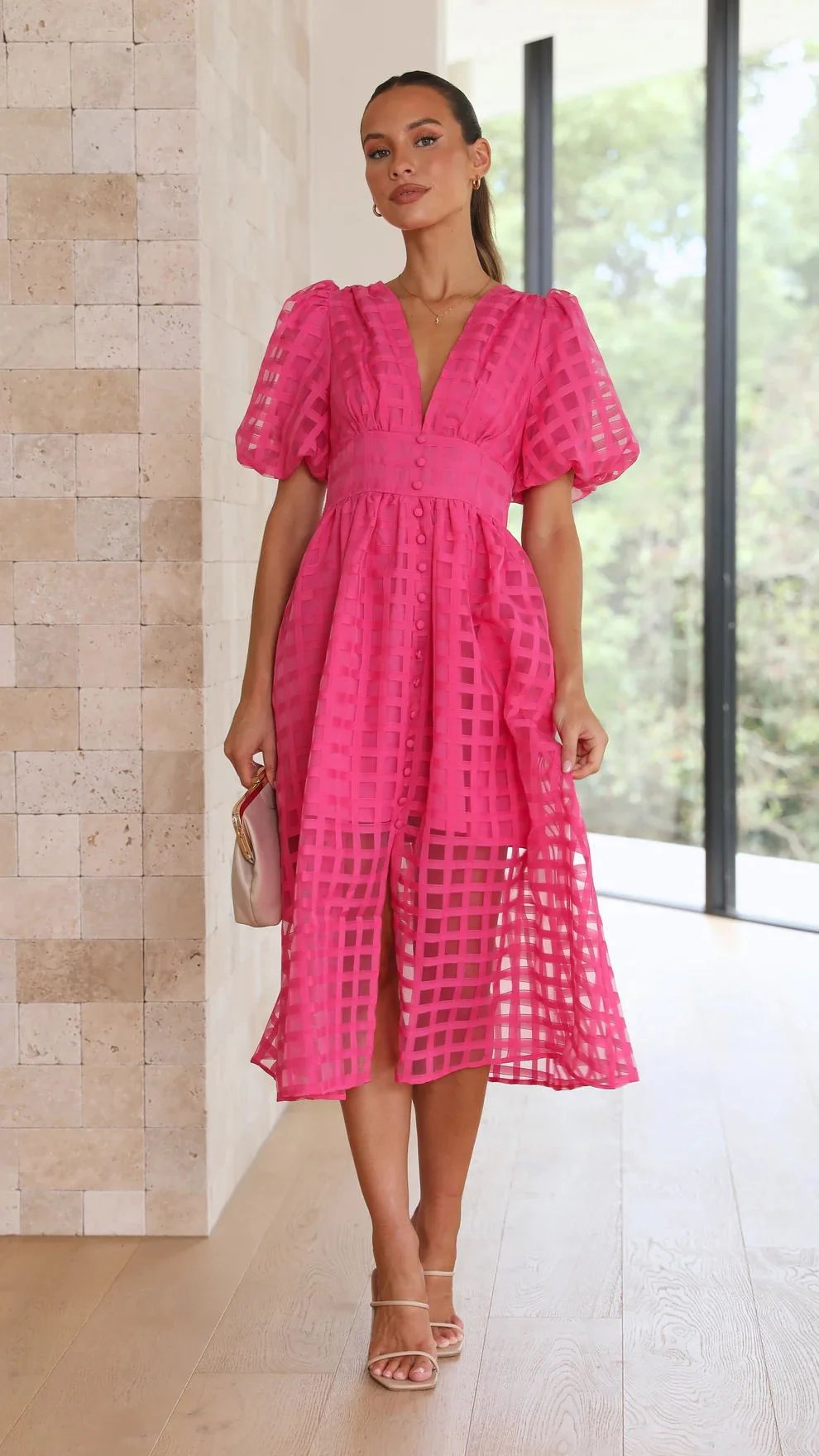 ๐ฅ๐ฅ Beauty Square Patterned Fabric Puff Sleeve Midi Dress