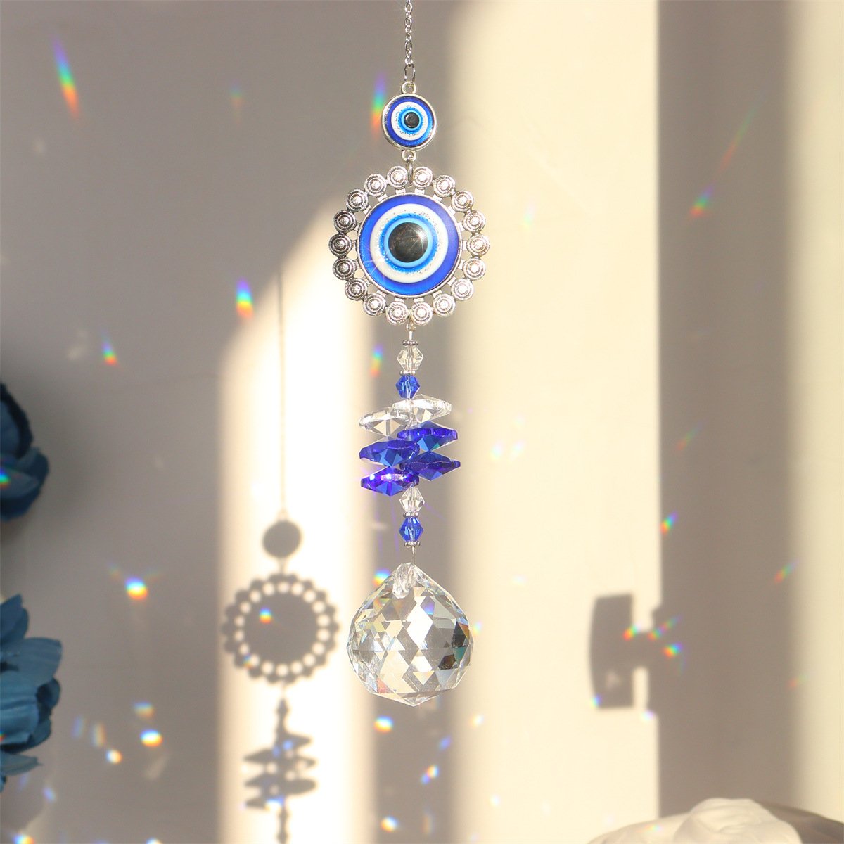 Blue Evil Eye Crystal Suncatcher Wind Chime