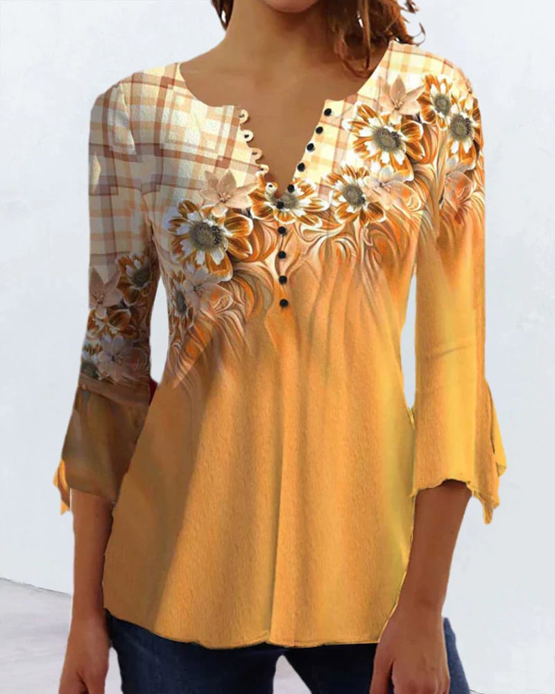 3/4-sleeve floral print top