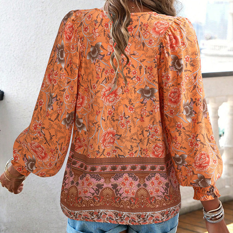 💖Women's Fashion Printed v-Neck Long Sleeve Shirt