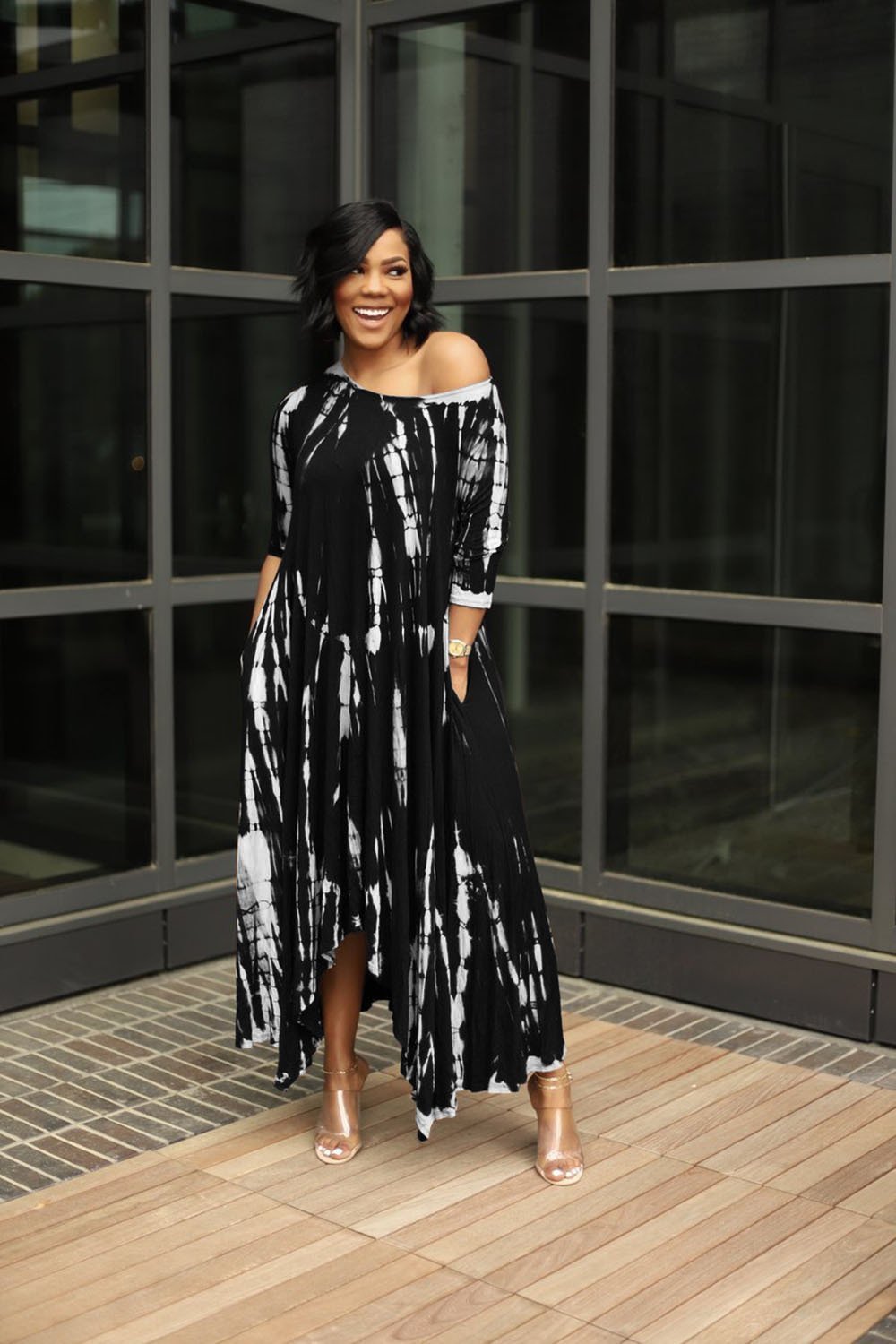 🔥💃Loose Graffiti Tie-Dye Pocket Midi Dress