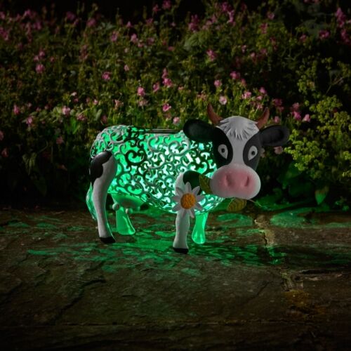 Changing Colour Solar Decorative Metal Cow