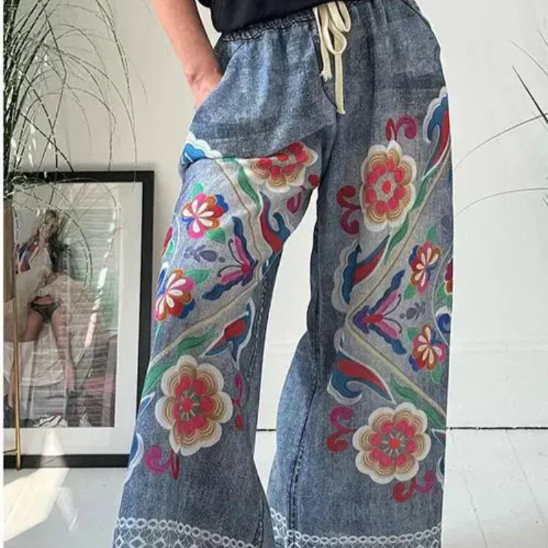 🔥Women's Drawstring Faux Denim Casual Pants