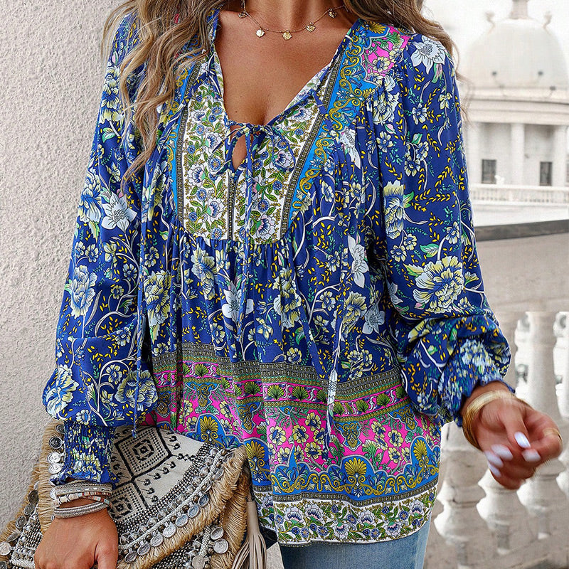 💖Women's Fashion Printed v-Neck Long Sleeve Shirt
