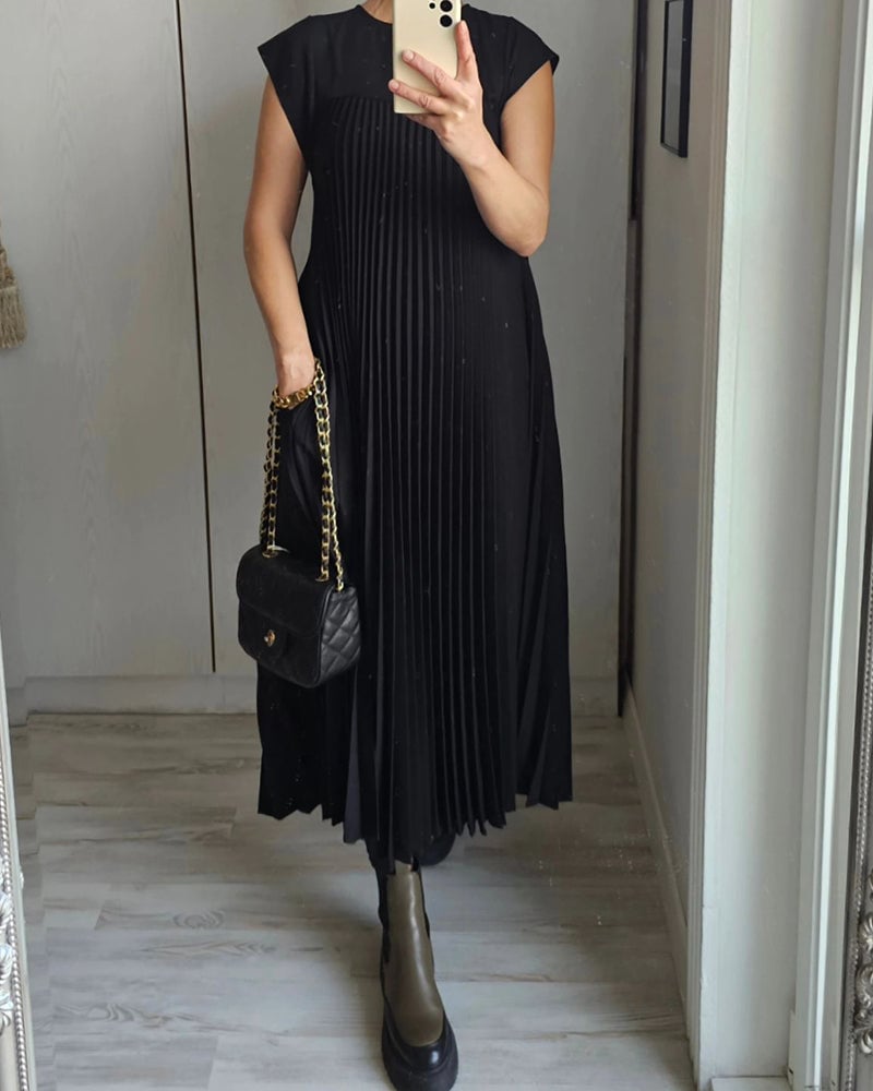🌷Women Pleated Simple Solid Color Dress