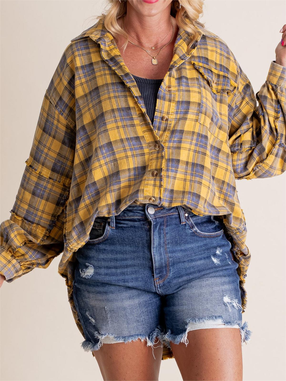 🔥Women's Seams Raw Edge Washed Oversized Shirt Jacket with Pockets