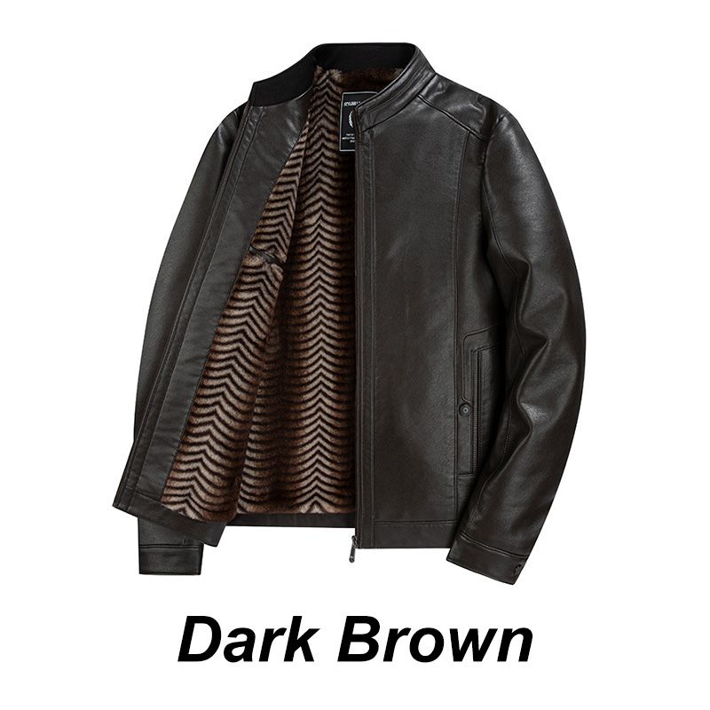 Fashionable Stand-collar Thickened Warm Leather Jacket