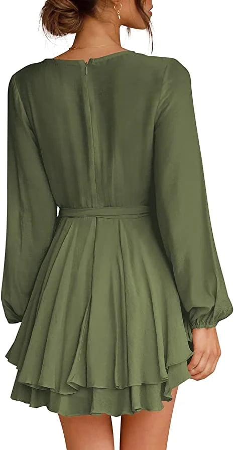 š„V-Neck Waist Tie Ruffle Mini Swing Skater Dressesā¤ļø