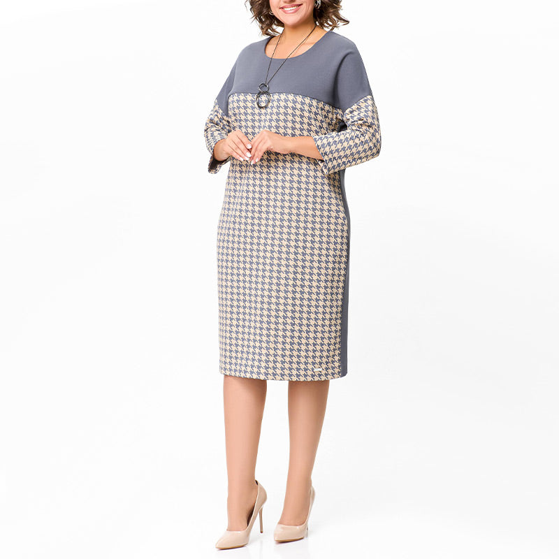 💖Women's Long Sleeve Houndstooth Patchwork Dress