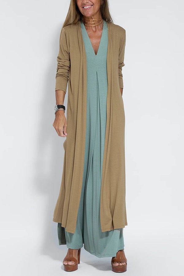 Elegant Is Eternal Knit Solid Color Sleeveless Slit Maxi Dress & Slit Drape Cardigan