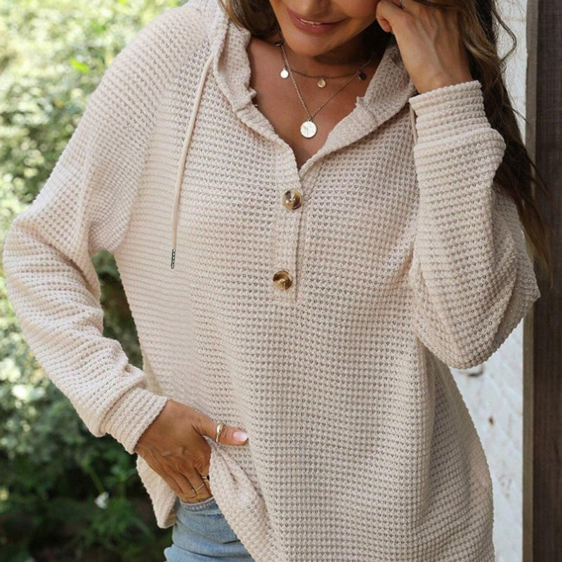 🎁✨Hot sale🔥Women’s Trendy Solid Color Hooded Long Sleeve Top