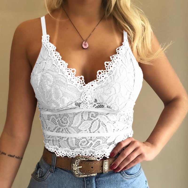 🔥Women's Sexy Lace V Neck Slim Push Up Tank Bodysuit